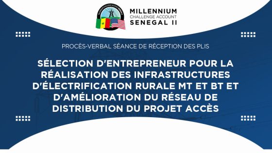 Procès-verbal séance de réception des plis relative à la sélection d’entrepreneur pour la réalisation des infrastructures d’électrification rurale MT et BT et d’amélioration du réseau de distribution du Projet Accès