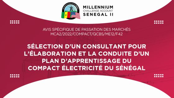 Avis pour la sélection d’un consultant pour l’élaboration et la conduite d’un plan d’apprentissage du Compact électricité du Sénégal