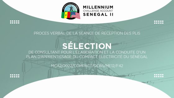Procès-verbal de séance de réception des plis relative à la sélection de consultant pour l’élaboration et la conduite d’un plan d’apprentissage du Compact électricité du Sénégal