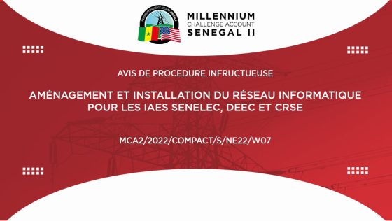 Avis de procédure infructueuse_Aménagement et installation du réseau informatique pour les IAEs SENELEC, DEEC et CRSE