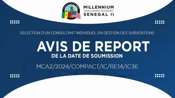 AVIS DE REPORT DE DATE DE SOUMISSION :  Sélection d’un consultant individuel en gestion des subventions