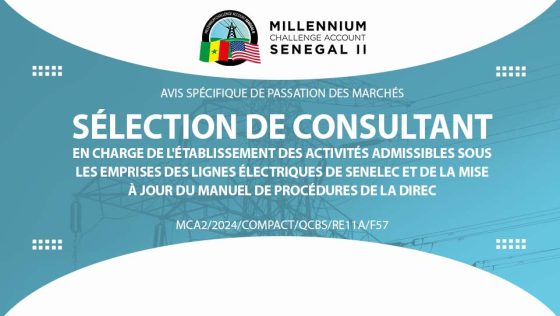 Avis pour la sélection de consultant en charge de l’établissement des activités admissibles sous les emprises des lignes électriques de Senelec et de la mise à jour du manuel de procédures de la DIREC