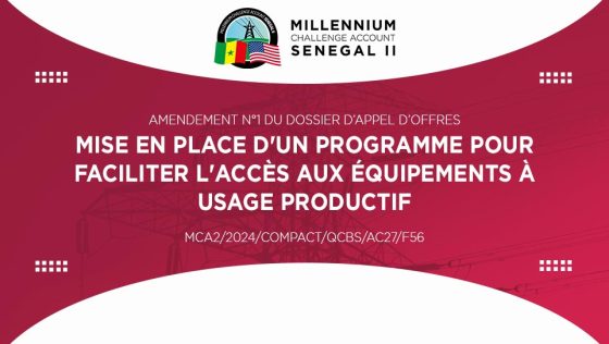 Amendement N°1 du Dossier d’Appel d’Offres : Mise en place d’un programme pour faciliter l’accès aux équipements à usage productif