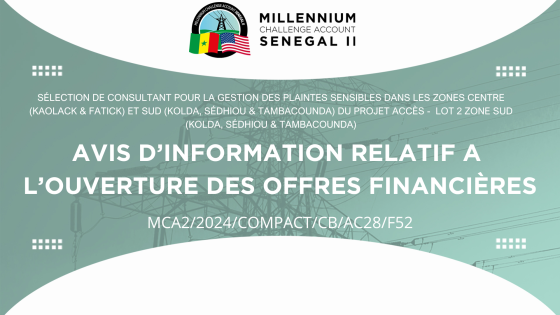 AVIS D’INFORMATION RELATIF À L’OUVERTURE DES OFFRES FINANCIÈRES : Sélection de Consultant pour la gestion des plaintes sensibles dans les zones Centre et Sud du Projet Accès