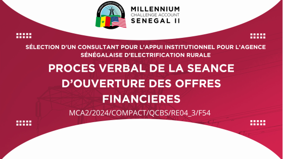 PROCÈS-VERBAL D’OUVERTURE DES OFFRES FINANCIÈRES : Sélection d’un consultant pour l’appui institutionnel pour l’agence Sénégalaise d’électrification rurale