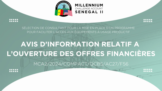 AVIS D’INFORMATION RELATIF À L’OUVERTURE DES OFFRES FINANCIÈRES : Sélection de Consultant pour la mise en place d’un programme pour faciliter l’accès aux équipements à usage productif