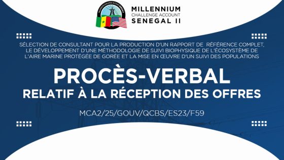 PROCÈS-VERBAL RELATIF À LA RÉCEPTION DES OFFRES : Sélection de Consultant pour la production d’un rapport de référence complet, le développement d’une méthodologie de suivi biophysique de l’écosystème de l’Aire Marine Protégée de Gorée et la mise en œuvre d’un suivi des populations