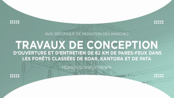 Avis pour travaux de Conception, d’ouverture et d’entretien de 62 km de pares-feux dans les forêts classées de Koar, Kantora et de Pata