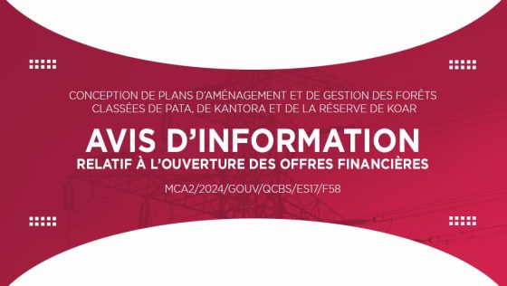 AVIS D’INFORMATION RELATIF À L’OUVERTURE DES OFFRES FINANCIÈRES : Conception de plans d’aménagement et de gestion des forêts classées de Pata, de Kantora et de la réserve de Koar